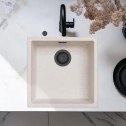 Ausmann Fibre zand witte spoelbak 40x40cm onderbouw, opbouw en vlakinbouw met automatische zwarte plug 1208971926
