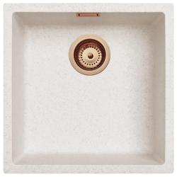 Ausmann Fibre zand witte spoelbak 40x40cm onderbouw, opbouw en vlakinbouw met automatische koperen plug 1208971927