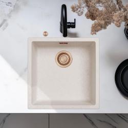 Ausmann Fibre zand witte spoelbak 40x40cm onderbouw, opbouw en vlakinbouw met automatische koperen plug 1208971927