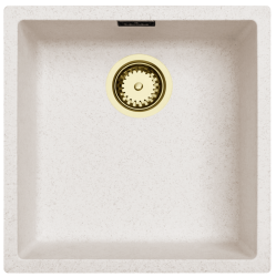 Ausmann Fibre zand witte spoelbak 40x40cm onderbouw, opbouw en vlakinbouw met automatische gouden plug 1208971928