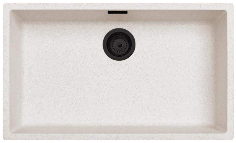 Ausmann Fibre zand wit grote  spoelbak 70x40cm onderbouw, opbouw en vlakinbouw met automatische zwarte plug 1208971936