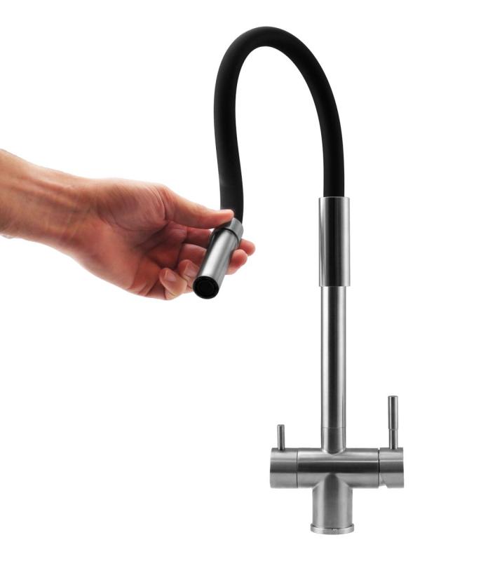 Pure.Sink Elite Steel Flex 3-weg RVS keukenkraan met flexibele uitloop en Gefilterd Water PS8110-02