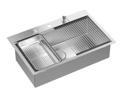 OUTLET Licht bechadigd Aquadesign Vesta RVS Spoelbak 76x49cm Opbouw en Vlakinbouw met Kraangatbank, inclusief RVS Plug en Accessoires - 1208971947