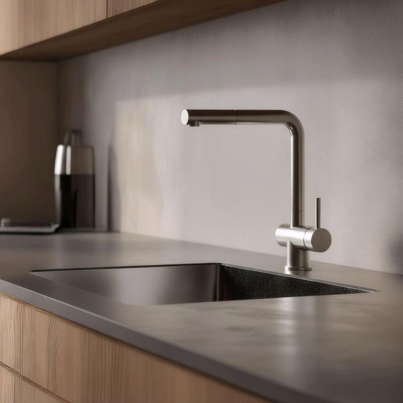 Pure.Sink Elite Steel Pulse-S keukenkraan RVS met uittrekbare uitloop en sproeistand  PS8500-02
