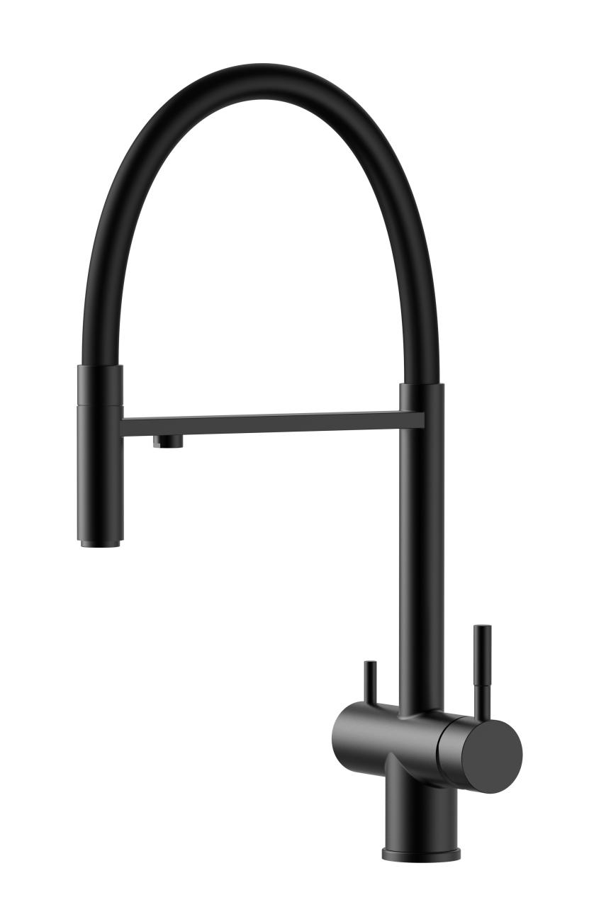 Pure.Sink Elite Steel Flex 3-weg Mat zwarte keukenkraan met flexibele uitloop en Gefilterd Water PS8110-10