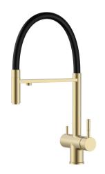 Pure.Sink Elite Steel Flex 3-weg PVD geborsteld goud keukenkraan met flexibele uitloop en Gefilterd Water PS8110-60
