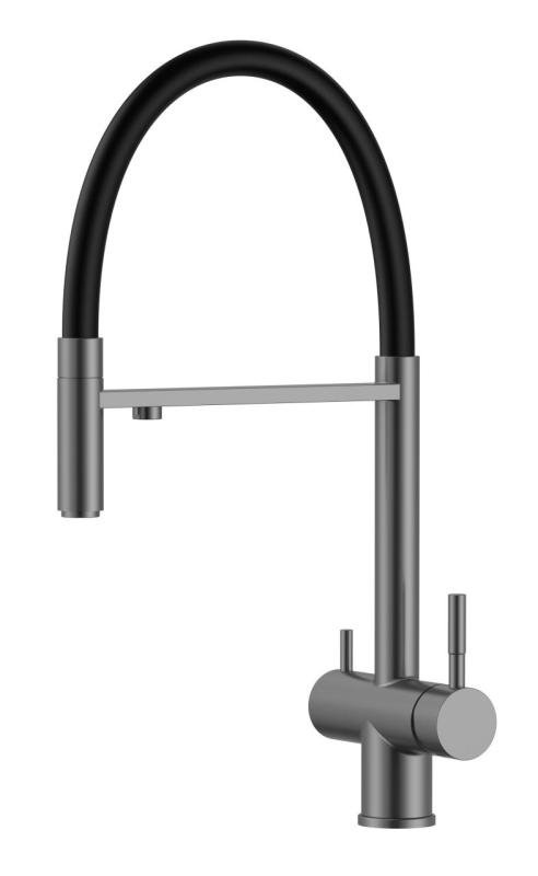 Pure.Sink Elite Steel Flex 3-weg PVD gun metal keukenkraan met flexibele uitloop en Gefilterd Water PS8110-61
