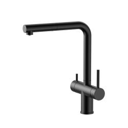 Pure.Sink Elite Steel Clear-S Mat zwart 3-weg Keukenkraan met Uittrekbare Uitloop en Gefilterd Water PS8120-10