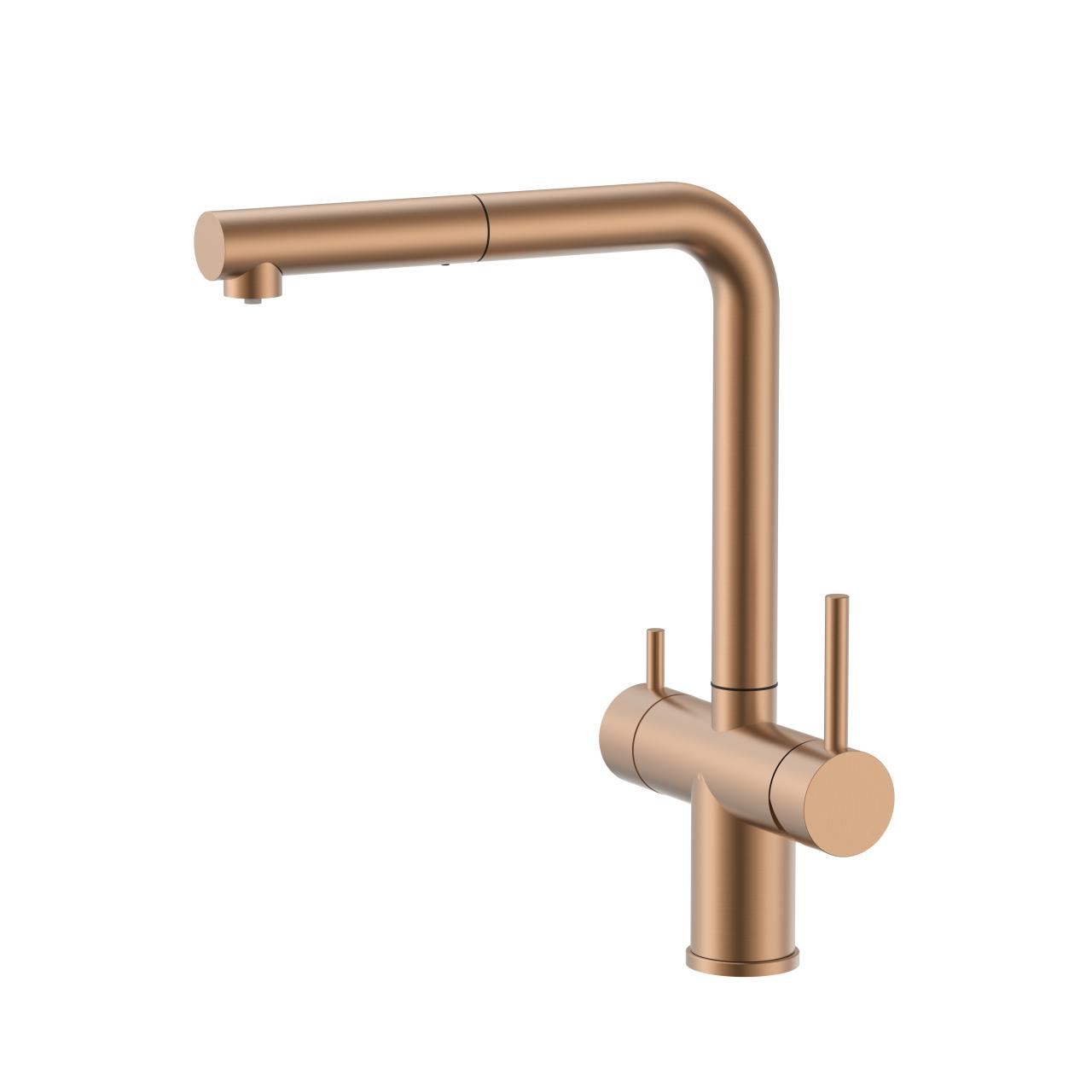 Pure.Sink Elite Steel Clear-S PVD Koper 3-weg Keukenkraan met Uittrekbare Uitloop en Gefilterd Water PS8120-62