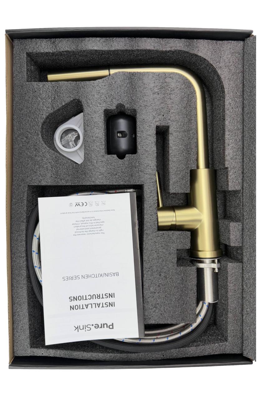 Pure.Sink Elite Steel Pulse-S keukenkraan PVD geborsteld goud  met uittrekbare uitloop en sproeistand  PS8500-60