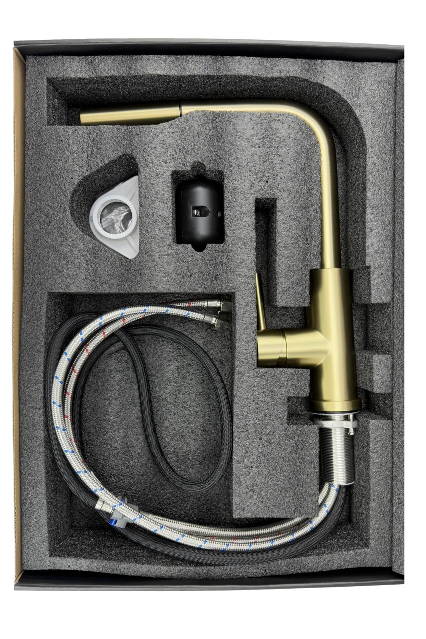 Pure.Sink Elite Steel Pulse-S keukenkraan PVD geborsteld goud  met uittrekbare uitloop en sproeistand  PS8500-60
