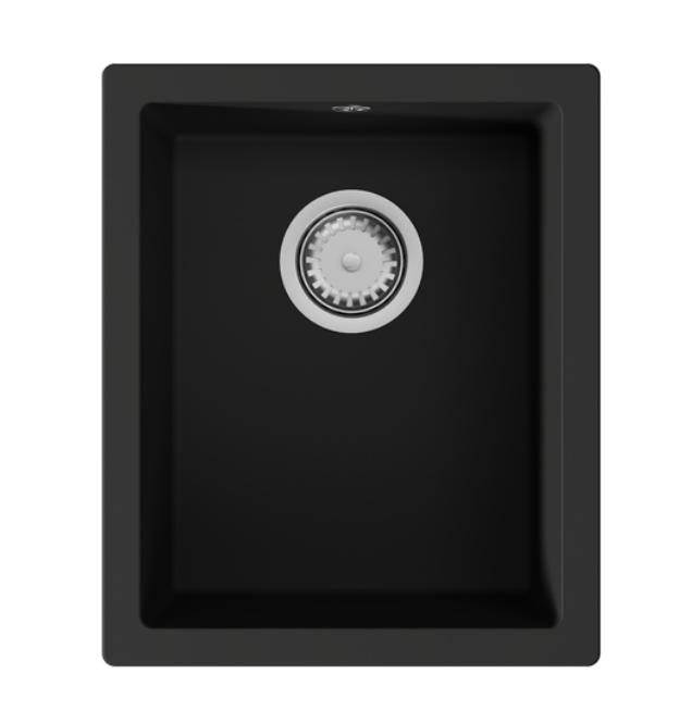 GraniteMy Universal granieten zwarte spoelbak 34x40 cm zwart onderbouw met rvs plug 1208972060