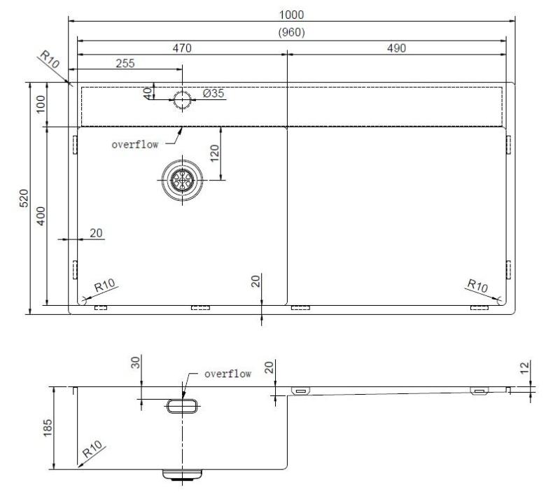Pure.Sink Exclusivo RVS spoelbak met afdruipgedeelte 100x52 cm Tapwing links PEX47100LT-02