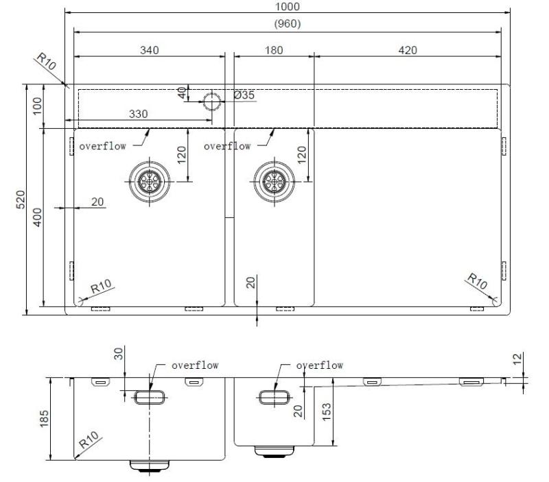 Pure.Sink Exclusivo Gouden 1,5  spoelbak met afdruipgedeelte 100x52 cm Tapwing links PEX3418100LT-60