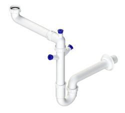 Pure.Sink Universal Siphon ruimte besparende spoelbak sifon voor in de keuken met 2 vaatwasser aansluitingen WSTSSI-32
