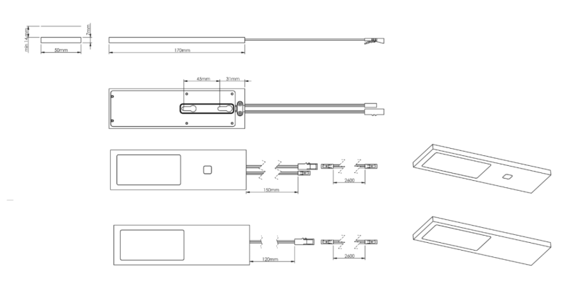 Indux Lino Keuken Opbouw LED Set 4 Spots 4W Met Geïntegreerde Touch-Dim-Schakelaar Aluminium 1208972396