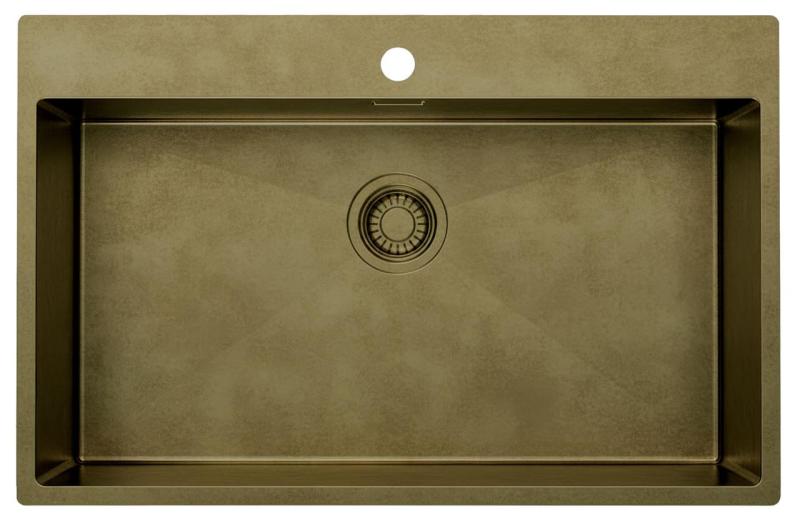 Pure.Sink Luxion Grote PVD Antiek Bronzen spoelbak 78x50 cm Tapwing met kraangatbank en bodemrek PLX7850T-64