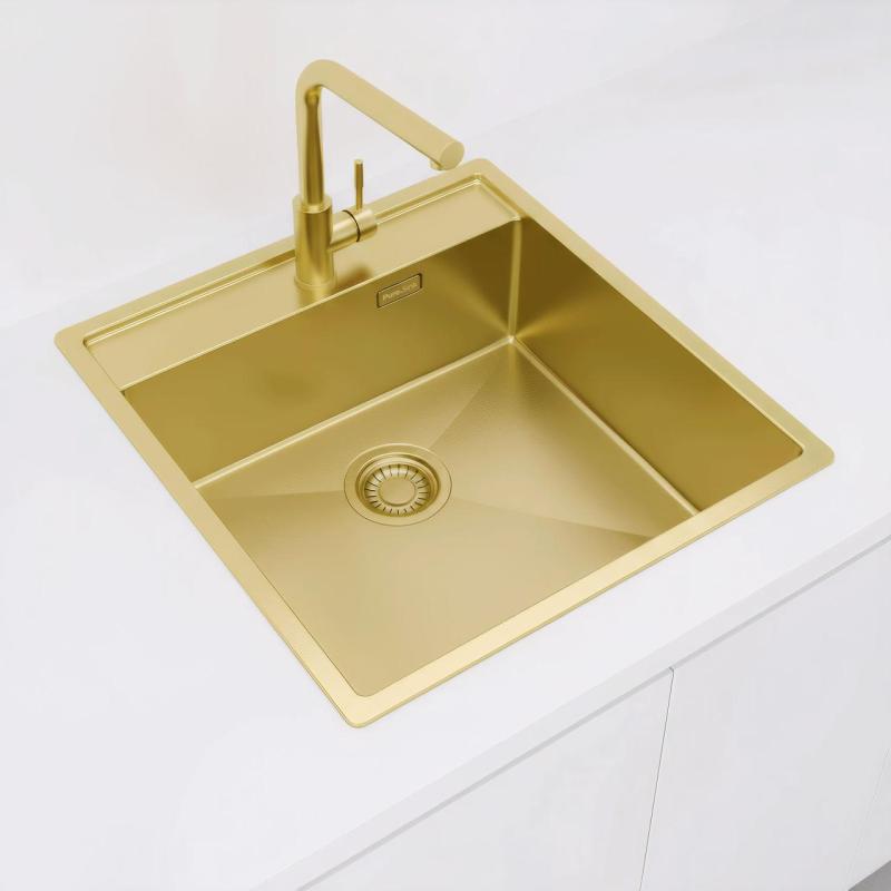 OUTLET Hoek gebogen Pure.Sink Luxion Gouden spoelbak 51x50 cm Tapwing met kraangatbank 1208972440