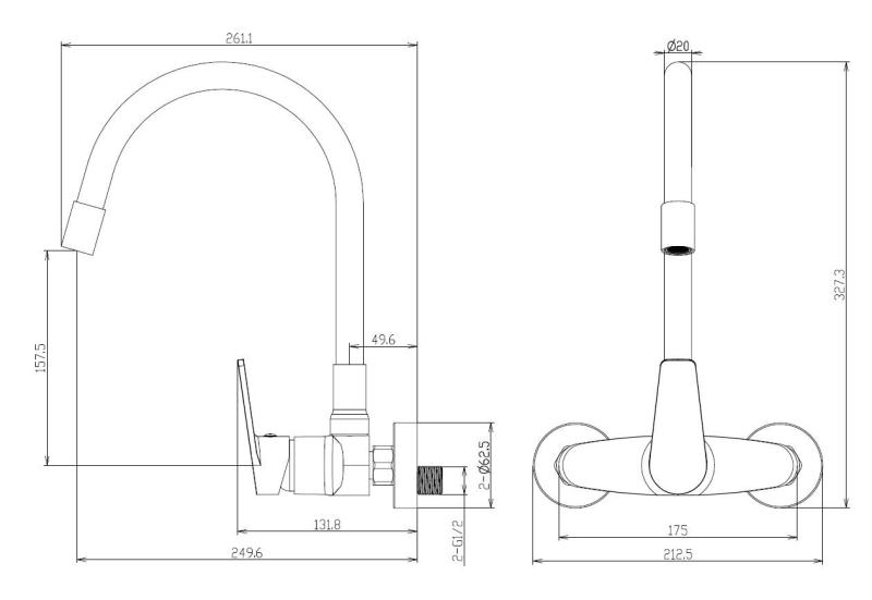 Aquanello Casa Muur Keukenkraan Zwart met Hoge Flexibele Uitloop BL-1301-CS