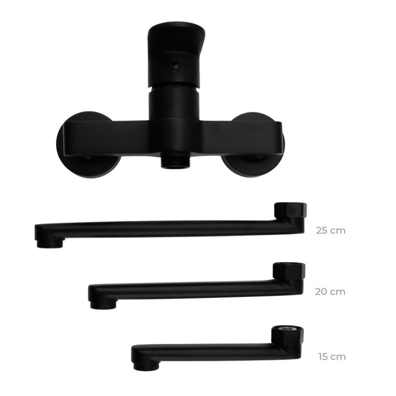 Aquanello Casa Eenhendel Keuken Muurkraan Zwart met uitloop 25 cm BL-1425-CS