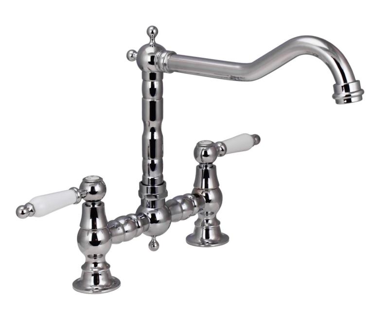 Aquanello Heritage Manor Klassieke Keuken Nostalgische Brug Keukenkraan Chroom met Witte Hendel CR-0010-HM