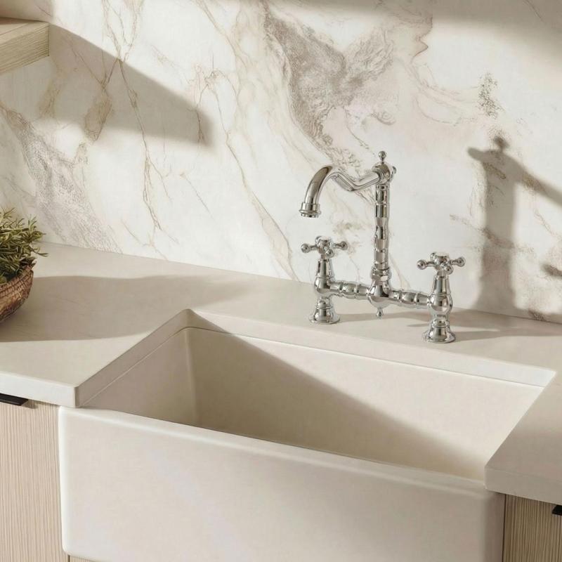 Aquanello Heritage Ascot Klassieke Keuken Nostalgische Brug Keukenkraan Chroom met Kruishendels CR-0011-HM