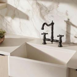 Aquanello Heritage Ascot Klassieke Keuken Nostalgische Brug Keukenkraan Zwart met Kruishendels BL-0011-HM