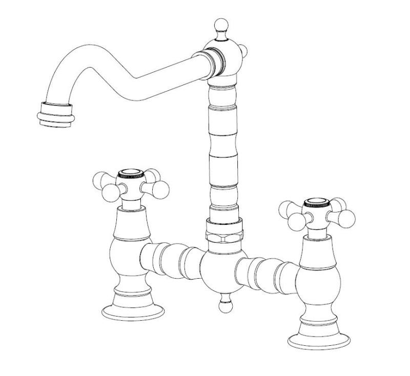 Aquanello Heritage Ascot Klassieke Keuken Nostalgische Brug Keukenkraan Zwart met Kruishendels BL-0011-HM