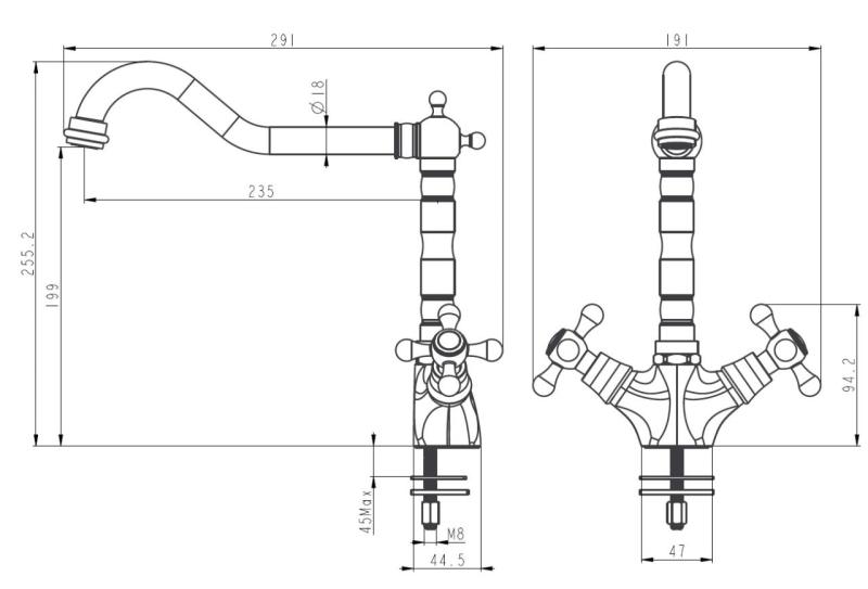 Aquanello Heritage Ascot Klassieke Keuken Nostalgische Keukenkraan Chroom met Haakse Uitloоp CR-4002-HA