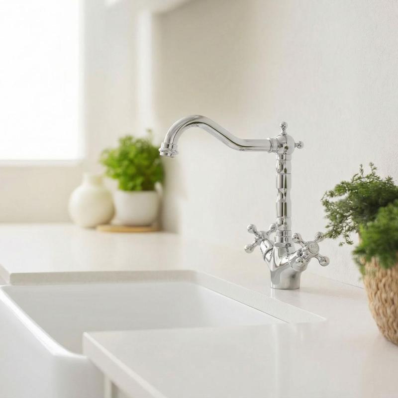 Aquanello Heritage Ascot Klassieke Keuken Nostalgische Keukenkraan Chroom met Haakse Uitloоp CR-4002-HA