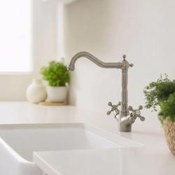 Aquanello Heritage Ascot Klassieke Keuken Nostalgische Keukenkraan RVS met Haakse Uitloоp NB-4002-HA