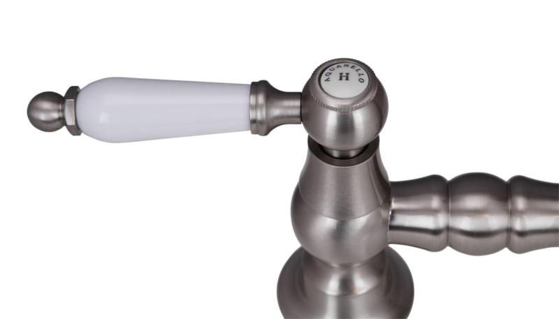 Aquanello Heritage Manor Klassieke Keuken Nostalgische Brug Keukenkraan RVS met Witte Hendel en Ronde Uitloop NB-4001-HA