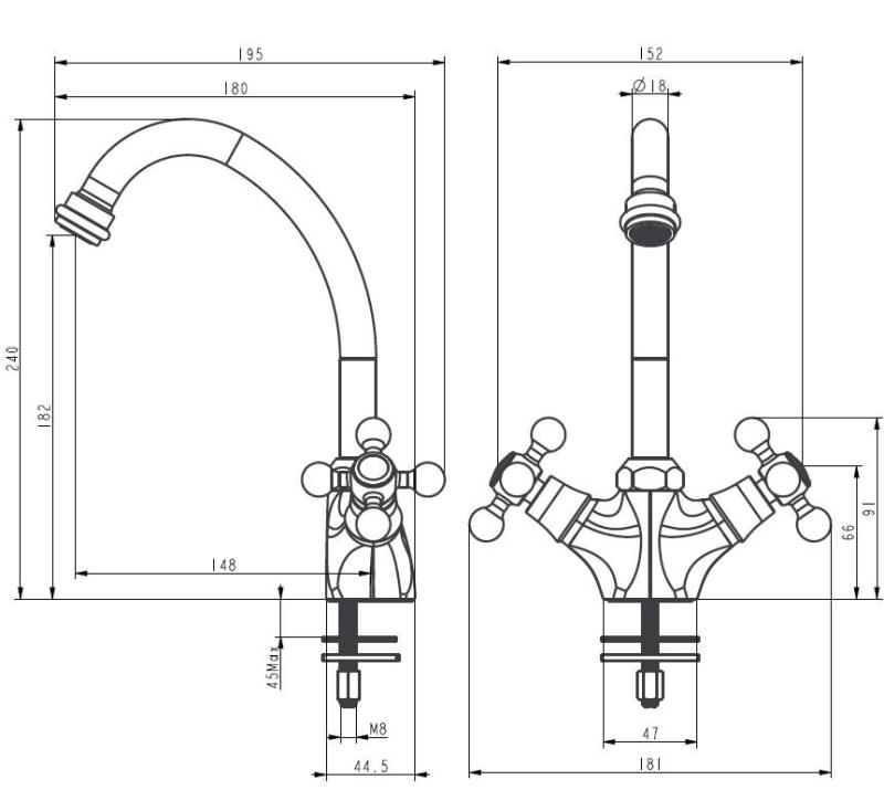 Aquanello Heritage Ascot Klassieke Keuken Nostalgische Keukenkraan Zwart BL-4004-HA