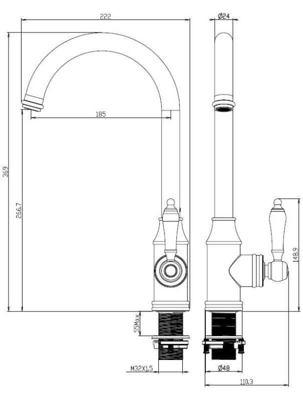 Aquanello Heritage Manor Klassieke Keuken Nostalgische Keukenkraan RVS NB-9001-HM