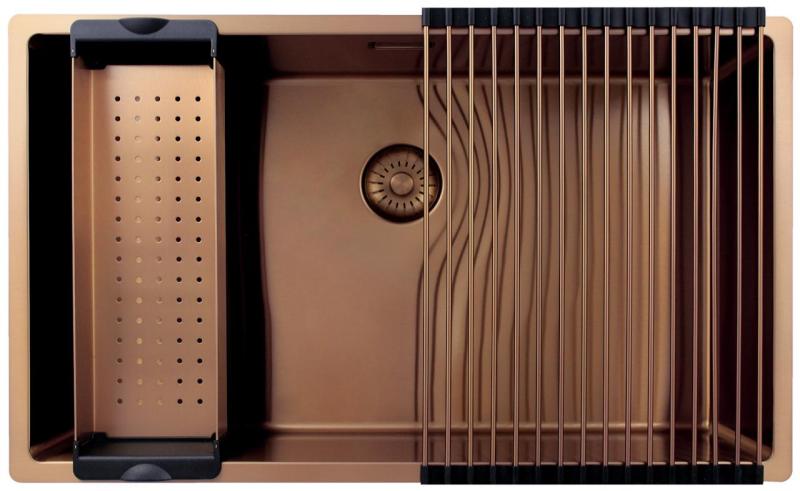 Licht bekrast Pure.Sink Exclusivo grote Koperen spoelbak 70x40 cm 10mm radius onderbouw, vlakinbouw en opbouw PEX7040-62