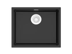 Pure.Sink Eternal Quartz Zwarte Spoelbak 50x40 cm Onderbouw en Opbouw met Witte plug