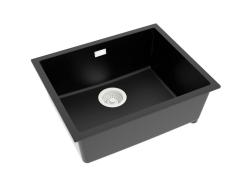 Pure.Sink Eternal Quartz Zwarte Spoelbak 50x40 cm Onderbouw en Opbouw met Witte plug
