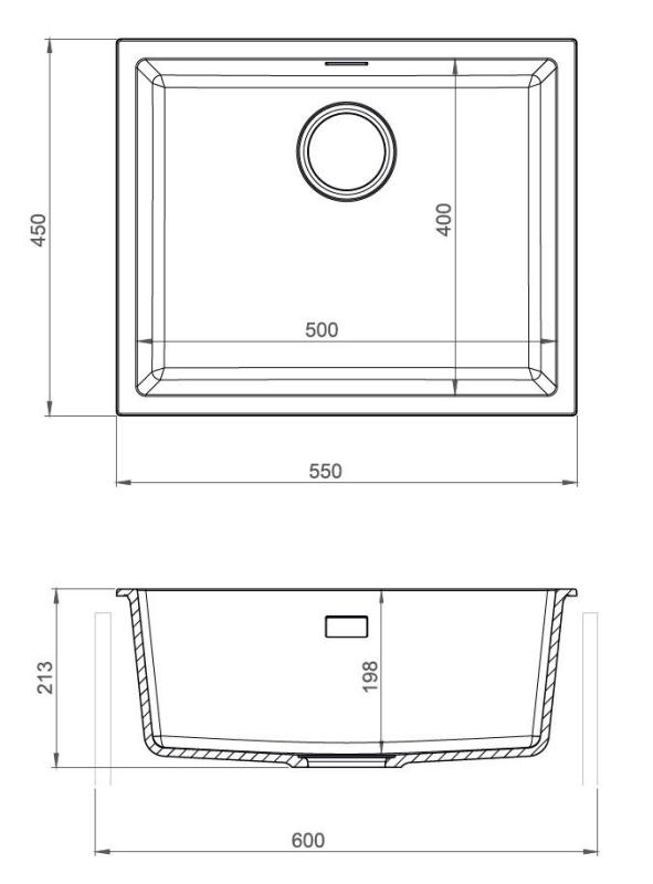 Pure.Sink Eternal Quartz Zwarte Spoelbak 50x40 cm Onderbouw en Opbouw met Automatische Zwarte plug