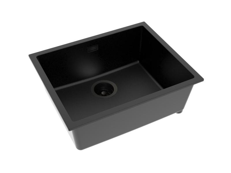 Pure.Sink Eternal Quartz Zwarte Spoelbak 50x40 cm Onderbouw en Opbouw met Automatische Zwarte plug