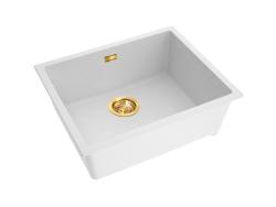 Pure.Sink Eternal Quartz Witte Spoelbak 50x40 cm Onderbouw en Opbouw met Automatische Gouden plug