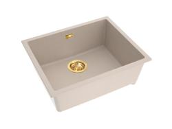 Pure.Sink Eternal Quartz Beige Spoelbak 50x40 cm Onderbouw en Opbouw met Automatische Gouden plug