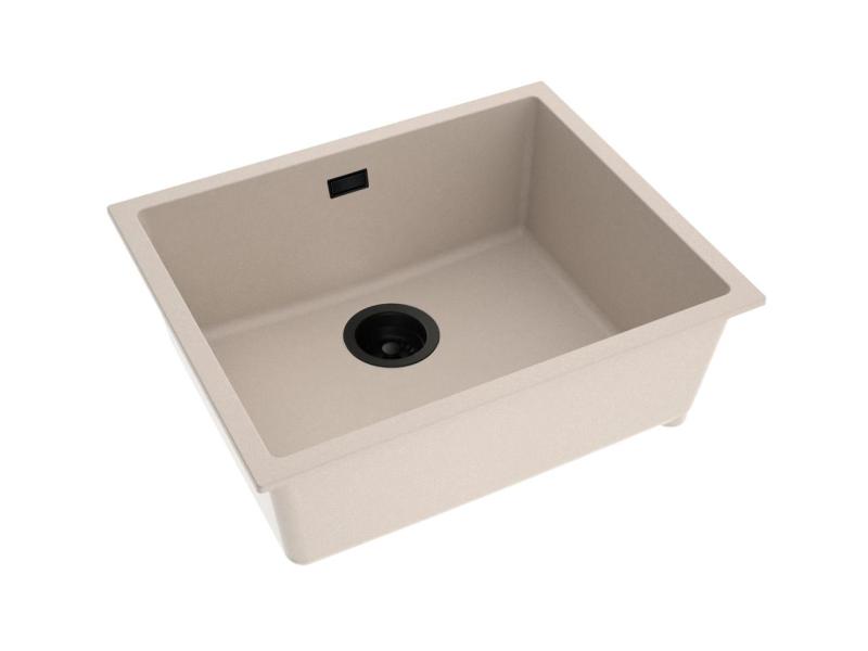 Pure.Sink Eternal Quartz Beige Spoelbak 50x40 cm Onderbouw en Opbouw met Automatische Zwarte plug