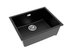Pure.Sink Eternal Quartz Zwarte Spoelbak 50x40 cm Vlakinbouw en Onderbouw met RVS plug