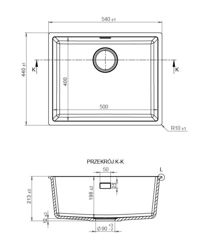 Pure.Sink Eternal Quartz Zwarte Spoelbak 50x40 cm Vlakinbouw en Onderbouw met Zwarte plug