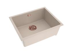 Pure.Sink Eternal Quartz Beige Spoelbak 50x40 cm Vlakinbouw en Onderbouw met Koperen plug