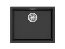 Pure.Sink Eternal Quartz Zwarte Spoelbak 50x40 cm Vlakinbouw en Onderbouw met Automatische RVS plug