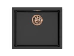 Pure.Sink Eternal Quartz Zwarte Spoelbak 50x40 cm Vlakinbouw en Onderbouw met Automatische Koperen plug