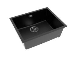 Pure.Sink Eternal Quartz Zwarte Spoelbak 50x40 cm Vlakinbouw en Onderbouw met Automatische Gun metal plug