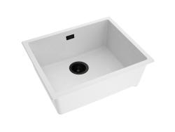Pure.Sink Eternal Quartz Witte Spoelbak 50x40 cm Vlakinbouw en Onderbouw met Automatische Zwarte plug