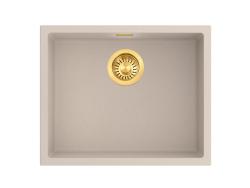 Pure.Sink Eternal Quartz Beige Spoelbak 50x40 cm Vlakinbouw en Onderbouw met Automatische Gouden plug